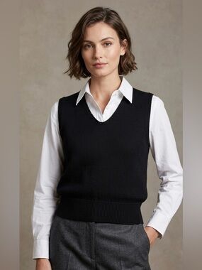 Fia Italia Handloomed Knit Vest Black Medium Vintage Minimalist Academia Core